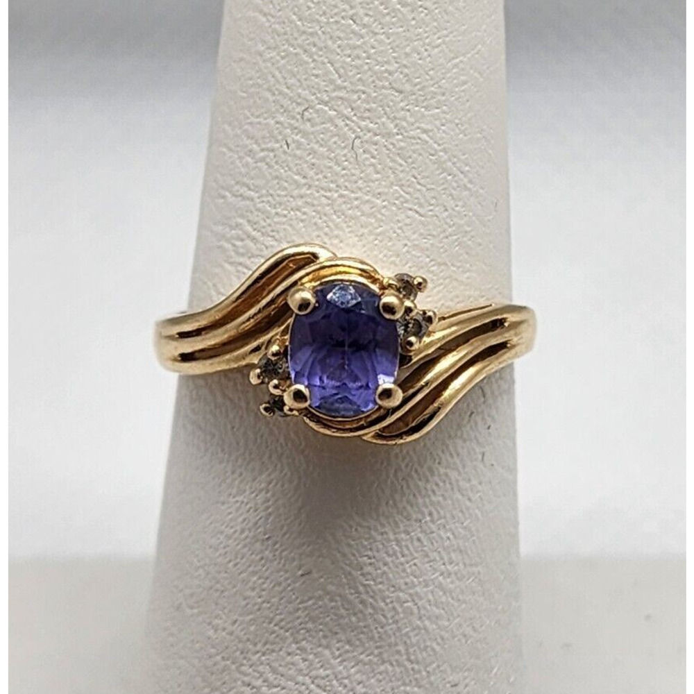 14K Yellow Gold Tanzanite & Diamond Ring Size 6